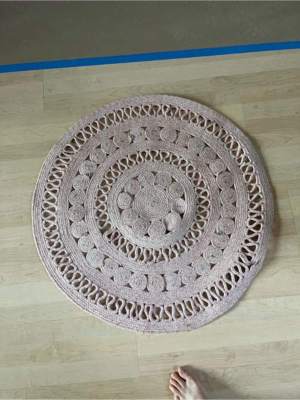 Round Pink Crochet Bath Rug - Textured Floor Mat